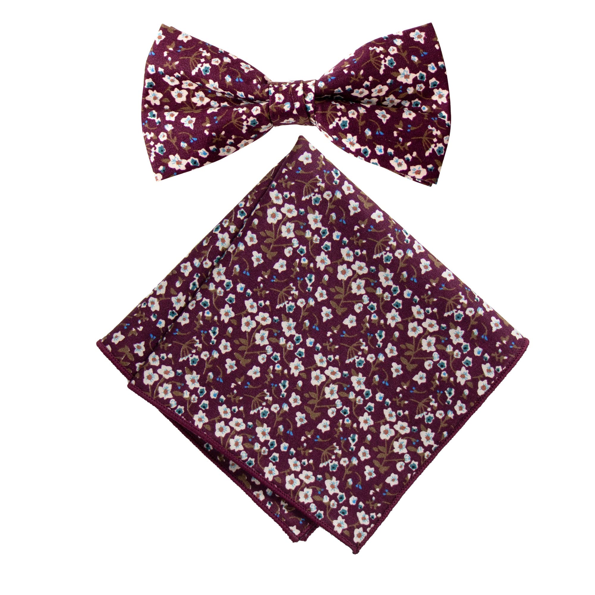 Spring Notion Men's Cotton Floral Print Bow Tie and Pocket Square Set