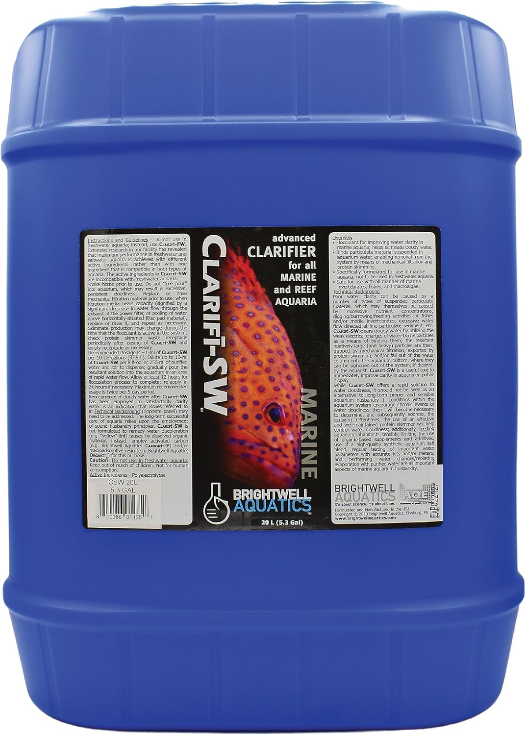 Brightwell Aquatics Clarifī-SW Marine Water Clarifier for Saltwater Aquariums Enhances Water Clarity by Removing Cloudiness with Protein Skimming and Mechanical Filtration Compatibility, 20L