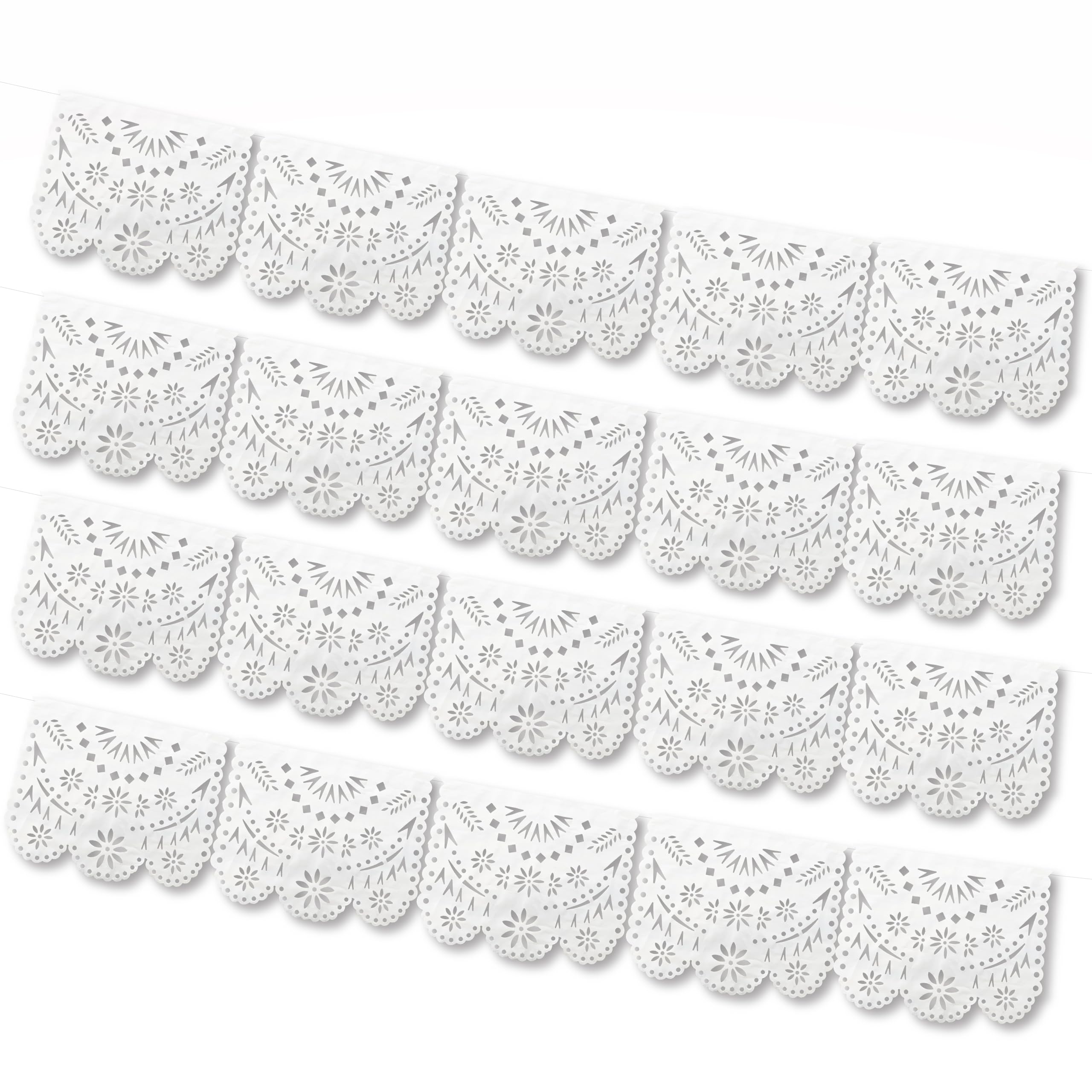 VIVANCO PAPEL PICADO White papel picado banner (pack of 5, 10 plastic flags per banner), white Mexican banners for parties and weddings, Mexican themed party decorations, papel picado.