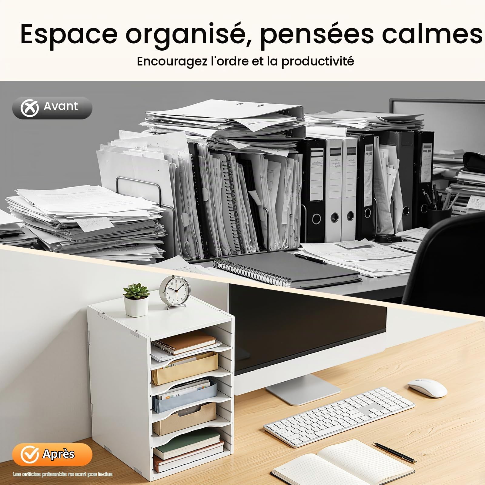 Organiseur de bureau réglable à 11 compartiments - Bacs de rangement - Corbeille à courrier - Porte-documents - Bac à papier A4 - Compartiment de rangement - Classeur de documents - Trieur de bureau