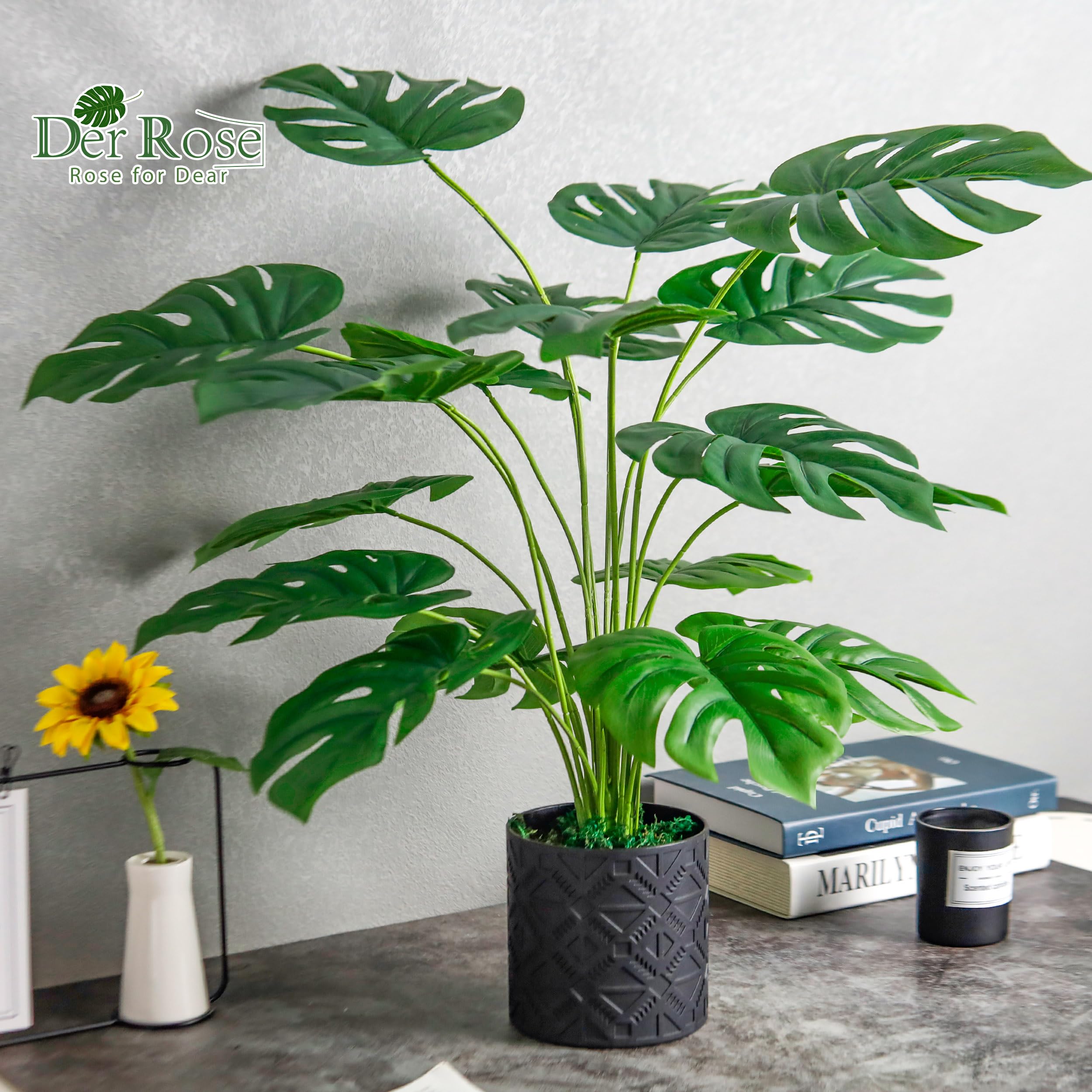 Der Rose Paquete de 2 plantas artificiales de 28 pulgadas para interiores, grandes plantas falsas en maceta, plantas de Monstera de imitación para interiores, para decoración del hogar, casa de campo