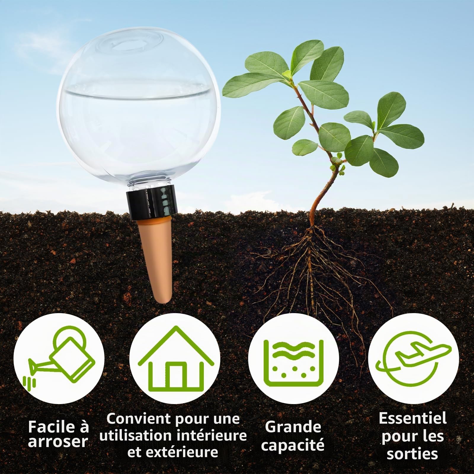 Lot de 4 Boule Arrosage Plante, Reserve Eau Plante, Pot Plante Reserve d Eau, pour Plantes, Arrosage des Chambres, Balcons et Plantes de Jardin, Arrosage Plante Vacances (Transparent, A)