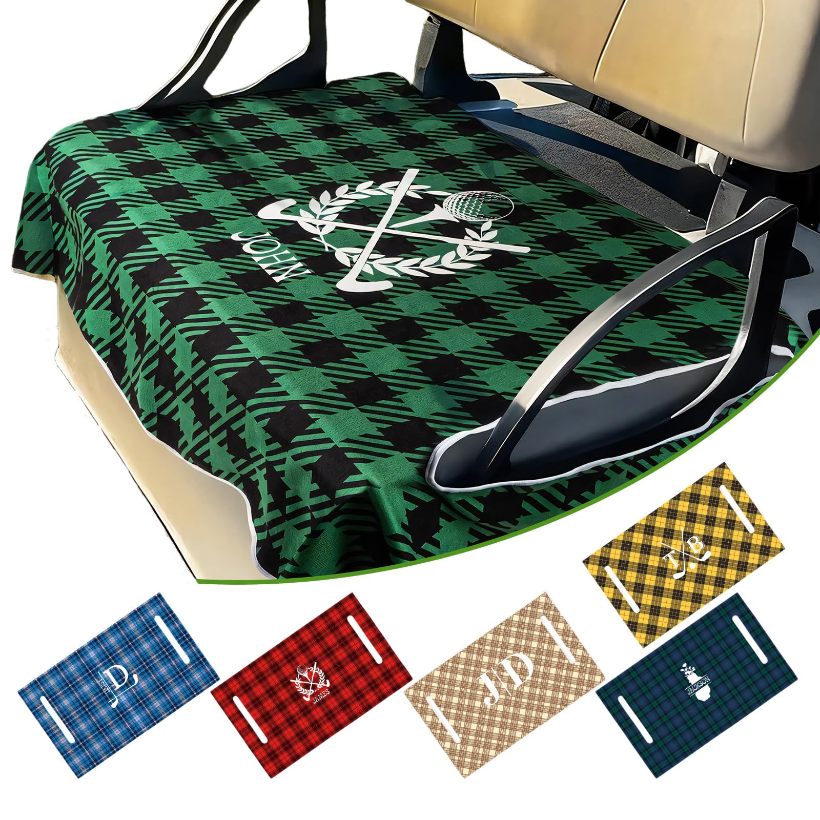 Personalisierte Golfwagen-Sitzbezug, Golfzubehör für Herren, kariertes Golfwagensitz Handtuchdecke,individuelles Namens- oder Logo-Initial,Geburtstagsgeschenke für Golfer,Golfbegeisterte,Vater,