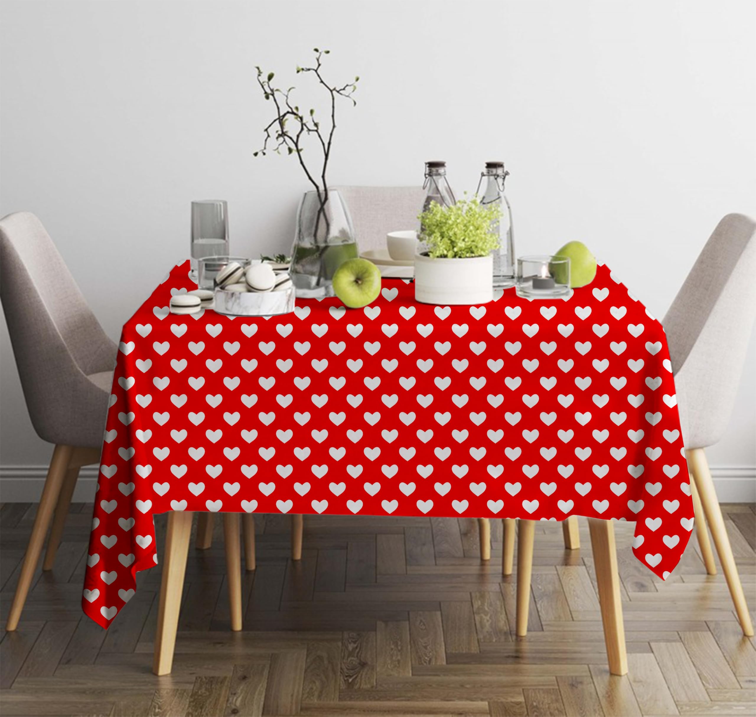 Oasis Hometex Cotton Heart Print 2 Seater (40x40 Inch) Table Cloth - Red (Pack of 1)-picture-10