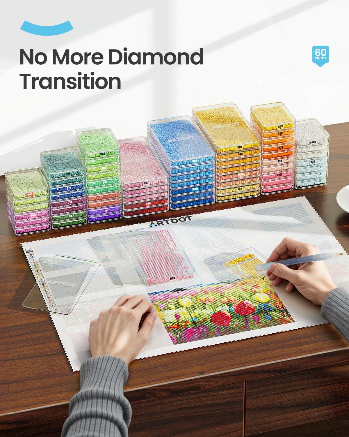 ARTDOT 60 Piezas de bandejas de Diamond Painting Adultos con Tapa, 2-EN-1 Kits Accesorios y Herramientas de Pintura de Diamante apilabless