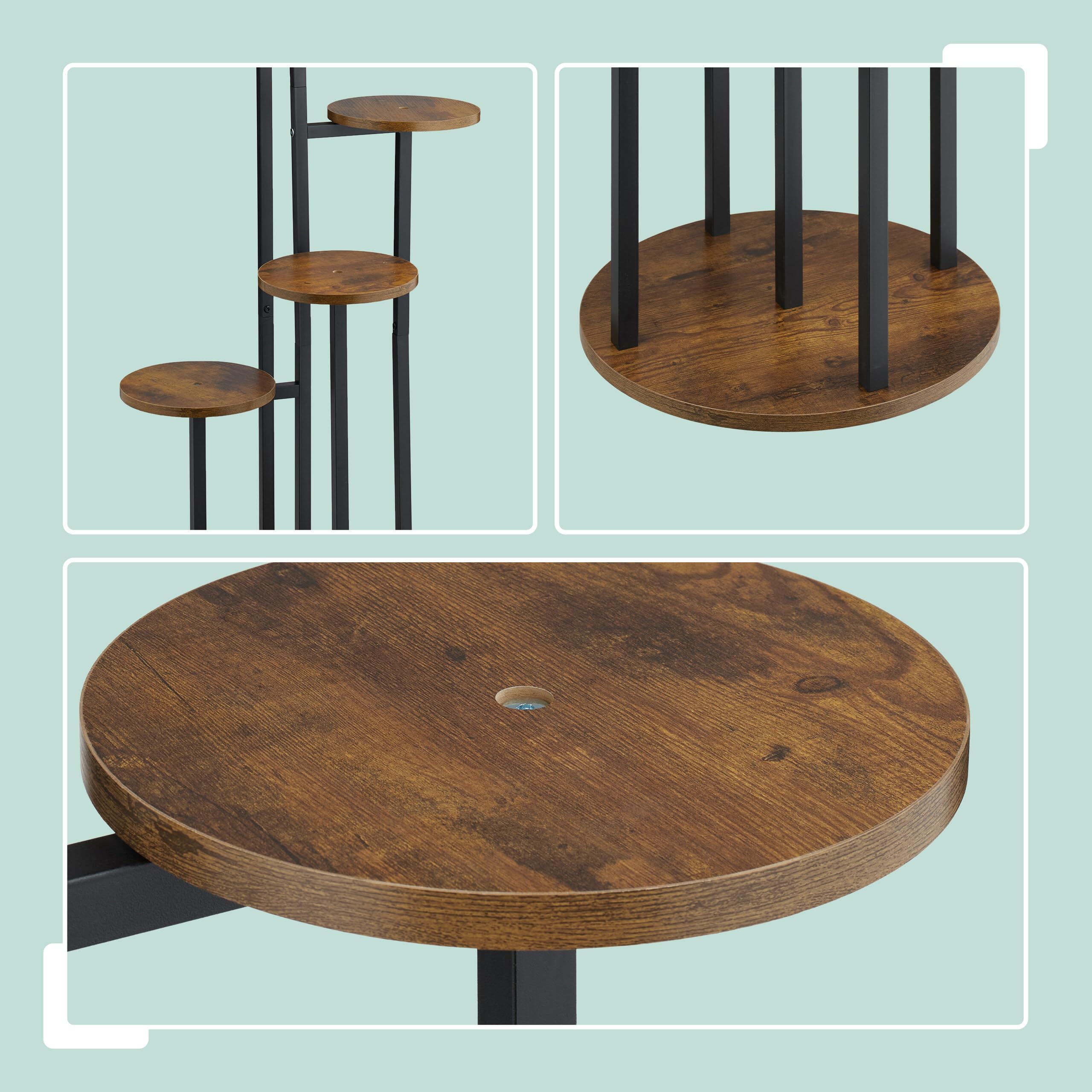 Relaxdays Étagère à Plantes, 5 emplacements, Fer et MDF, H x L x P : 118,5 x 58 x 58 cm, Noir et Marron