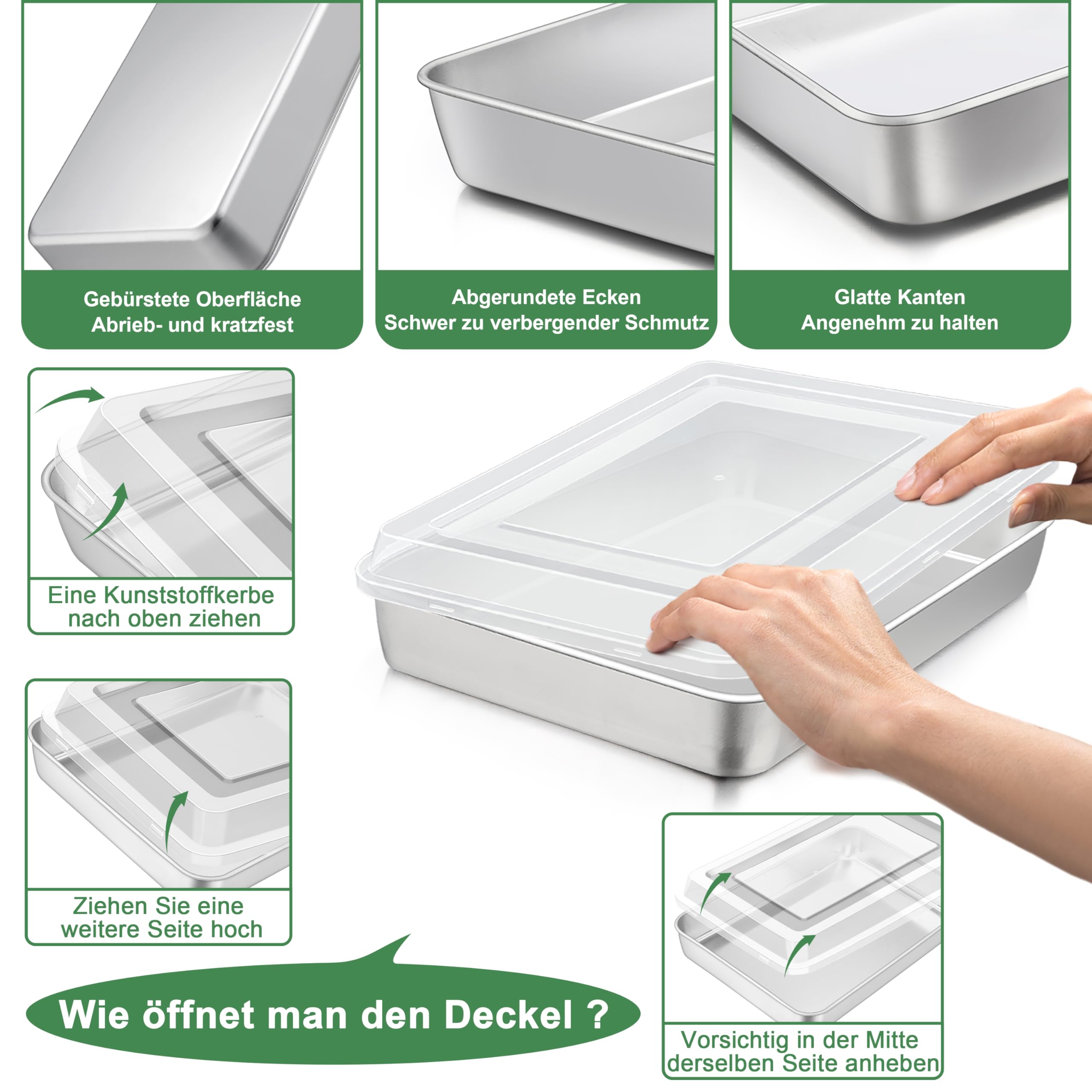 HaWare Backblech mit Deckel, Edelstahl Rechteckige Auflaufform Ofenblech mit Transportbox, 31,6x24,6x5cm, Tiefes Kuchenblech Fettpfanne für Brownie Kuchen Lasagna, Gesund & Ungiftig, Spülmaschinenfest