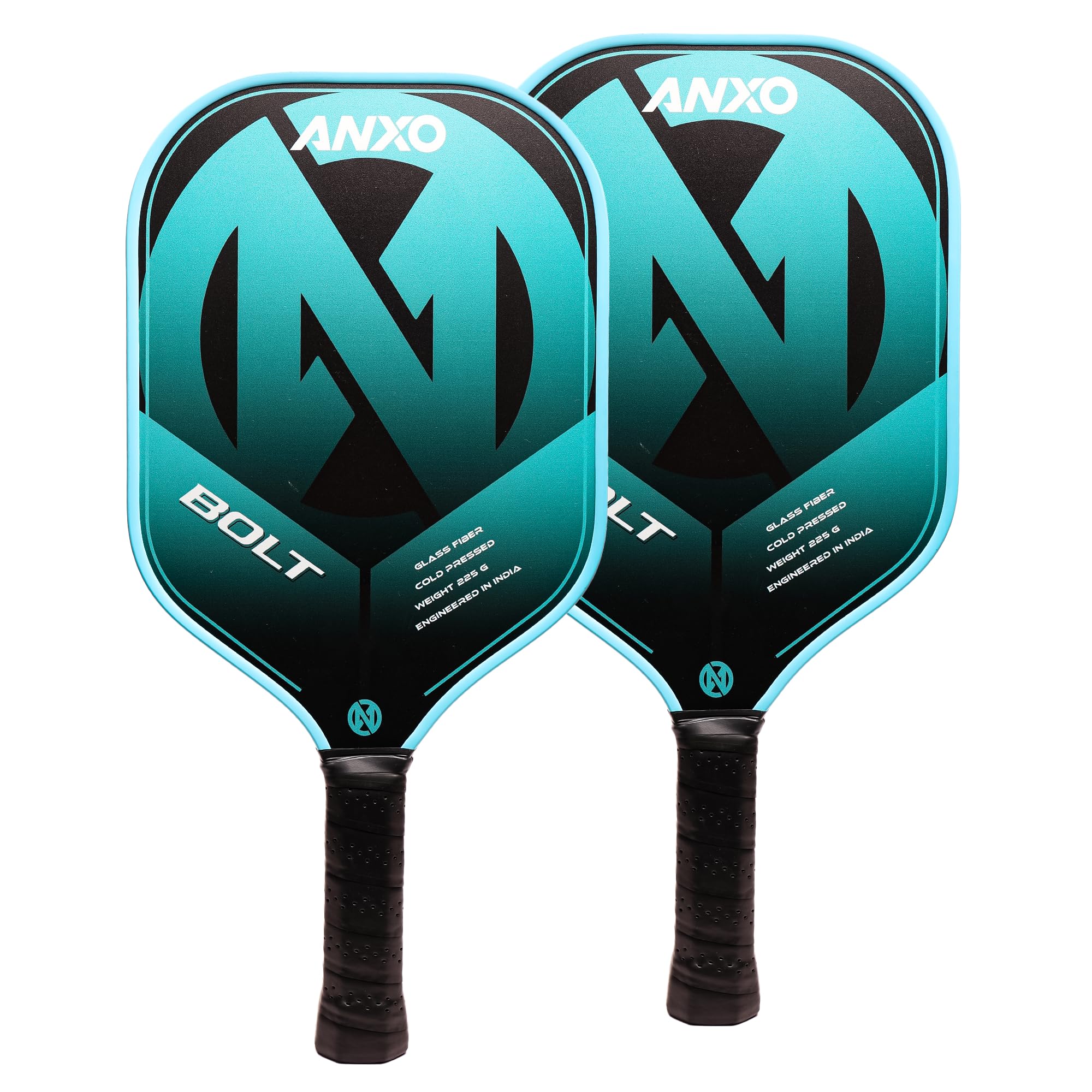 ANXO Bolt Padel Racket | Lightweight Glass Fiber Surface | Cold Pressed PP Honeycomb Core | UV Logo | 225g ±5g | Enhanced Power, Speed & Control | Pack of 2