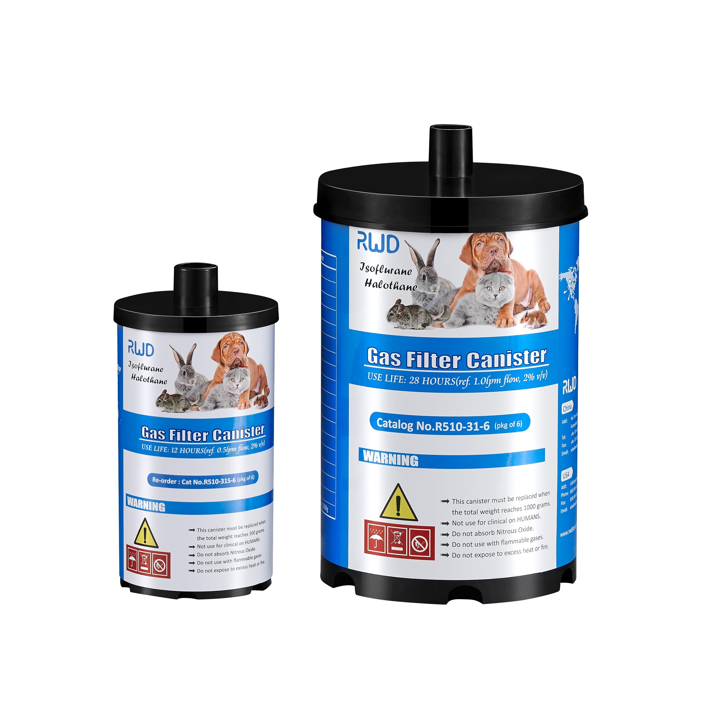 RWD 6-Pack Veterinary Anesthesia Gas Filter Canisters - High-Efficiency Gas Adsorber for Dogs or Cats, Adsorbs Up to 50g (Small)