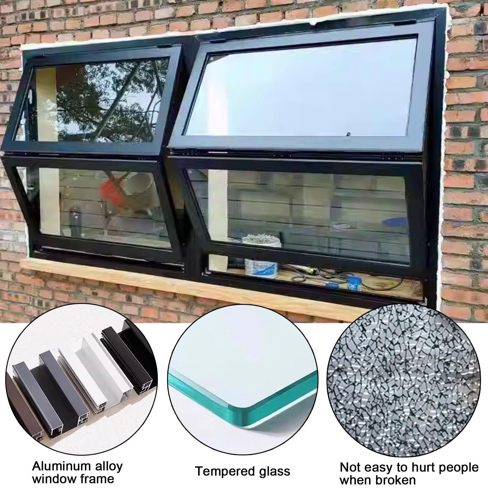 Fenêtre de concession de camion de nourriture, cadre en aluminium avec verre renforcé, fenêtre de service coulissante verticale vers le haut et vers le bas pour cuisine professionnelle