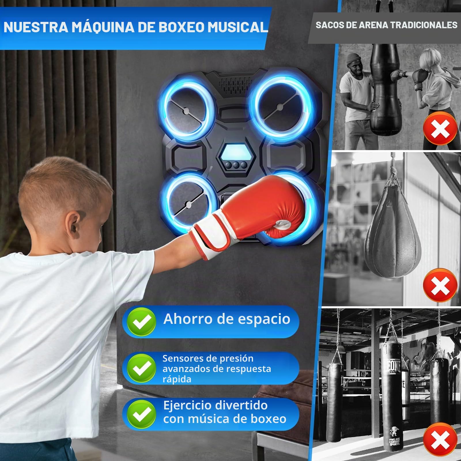 xinrongda Máquina De Boxeo Musical con Guantes De Boxeo, Boxeo Pared con Musica Entrenamiento En Casa Inteligente con Iluminación Led, Luces Al Ritmo De La Música Apto Adultos y Jovenes