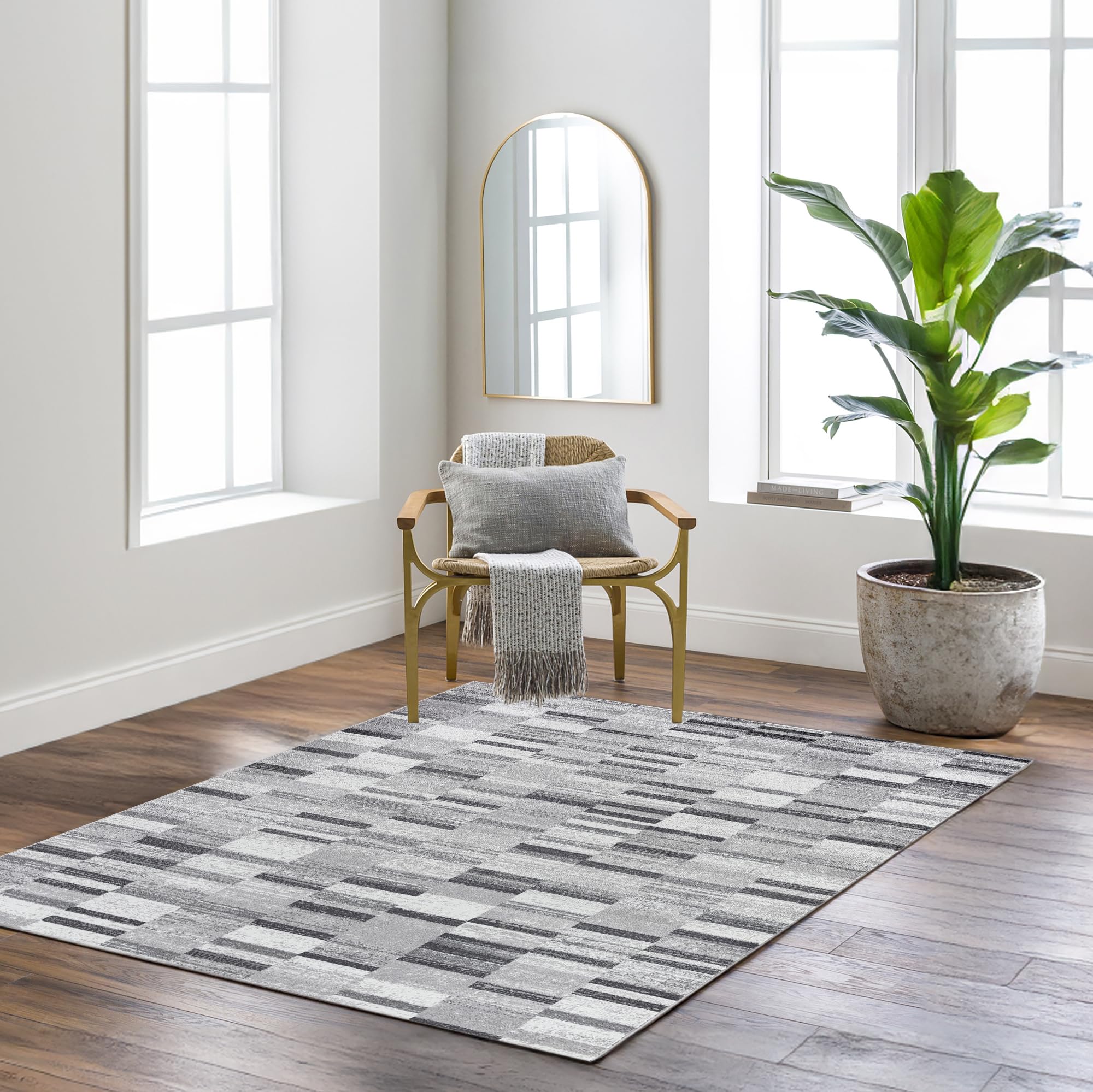 Livabliss Monte Carlo-Modern Black White Grey Graphic Living Dining Bedroom Rug 120 X 170 Cm Easy CareNon Shedding from B&Q
