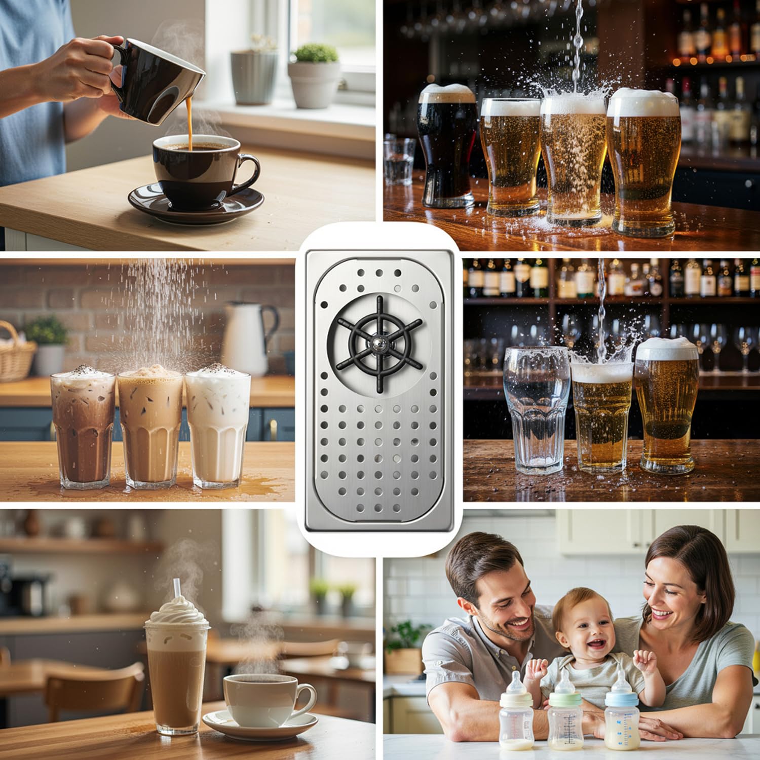 Fregadero de Barra con Enjuagador de Vidrio, Jarra de Acero Inoxidable Enjuagador de Taza Lavador de Vidrio Enjuagador de Limpieza de Vidrio Lavado a Alta Presión con Bandeja de (Acero Inoxidable