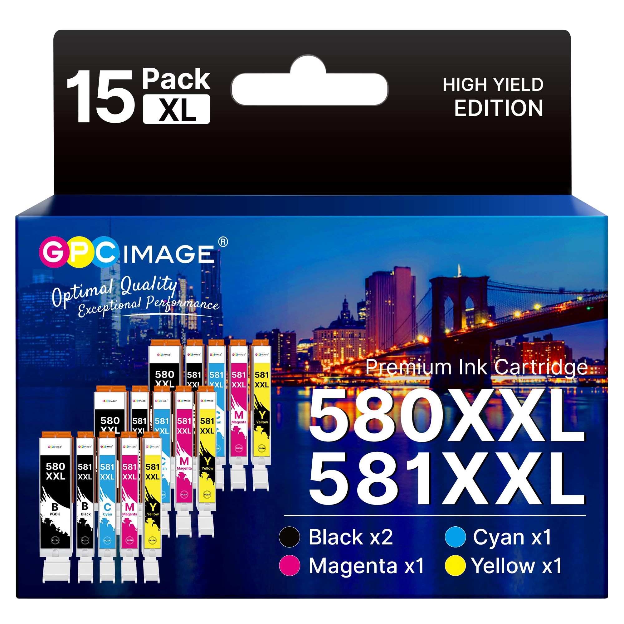 GPC IMAGE PGI-580 CLI-581 XXL Druckerpatronen Kompatibel für Canon 580 581 Patronen Multipack für Canon Pixma TS705 TR8550 TS6150 TR7550 TS6250 TR8500 TS8251 TS6350 (PGBK/C/M/Y/BK, 15er-Pack)