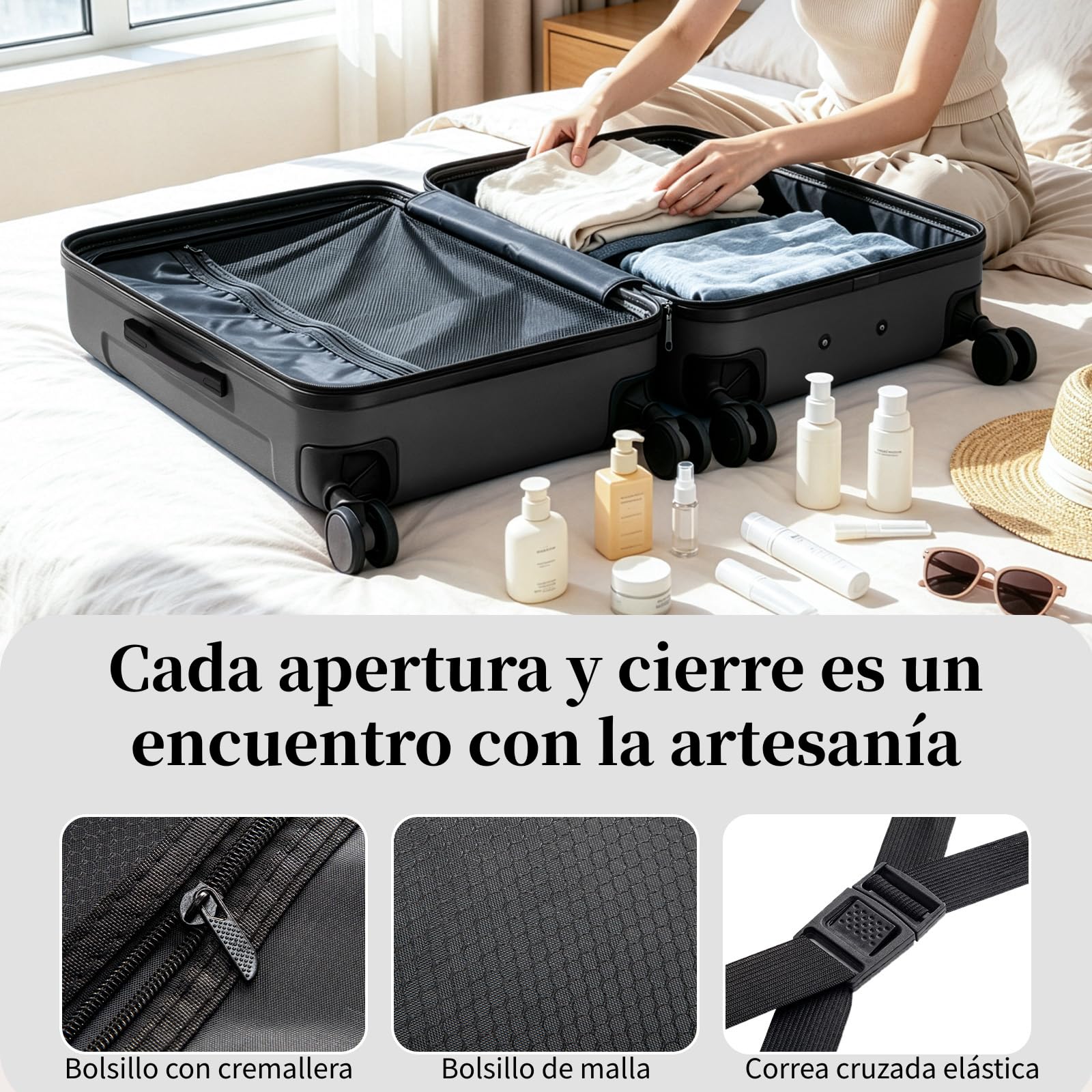 LEADZM Juego de Maletas de 3 Piezas con Refuerzos de Esquina (Gris Oscuro) | Maletas de Viaje Grandes 23 Kilos, Maleta Cabina, Mediana, Maleta de Viaje