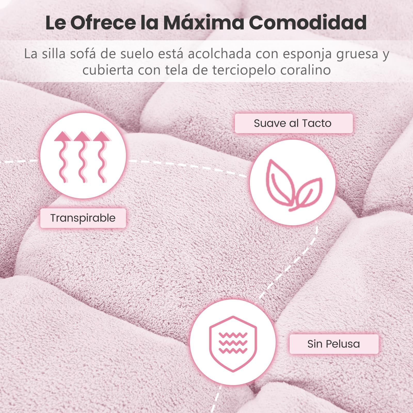 COSTWAY Sofá Suelo, Silla de Suelo Individual, Respaldo Ajustable en 14 Posiciones, Sofá Perezoso con Esponja Gruesa y Tela de Terciopelo, Silla Plegable de Meditación y de Lectura (Rosado Claro)