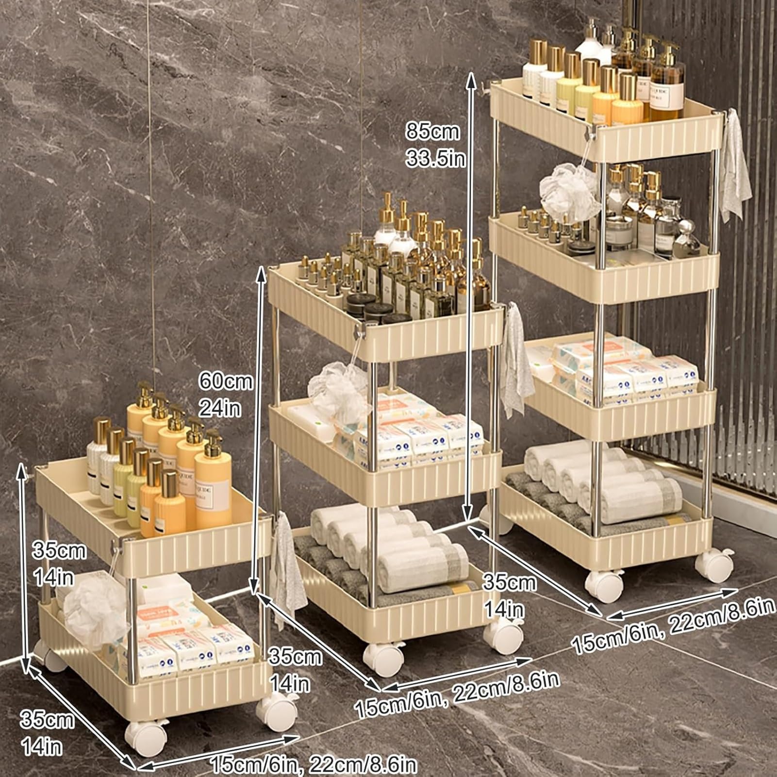 Schmaler Rollwagen, Badezimmer-Organizer, Heim- und Küchenutensilien, ideal für Wäsche und Organisation (35 x 15 x 60 cm)