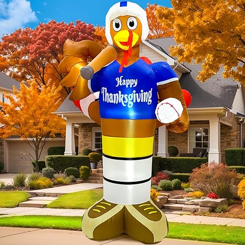 OurWarm Inflables de Acción de Gracias de 8 pies para exteriores, gigante, béisbol, pavo, inflable con luces LED integradas, decoración de otoño y