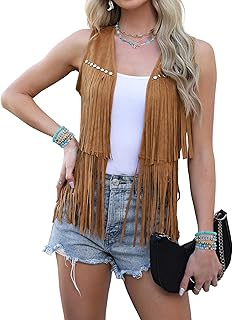 Anbech Women's Brown Faux Suede Fringe Vest