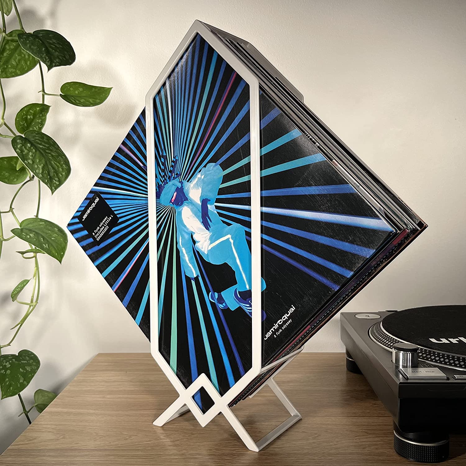 INDIAN DECOR 25013 Vinyl Record Display Stand Holds up to 20 LP Albums | Vinyl Record Storage, Modern Record Stand | Vinyl Record Holder, Vinyl Storage Rack | Vinyl Organizer Shelf Decor (White)