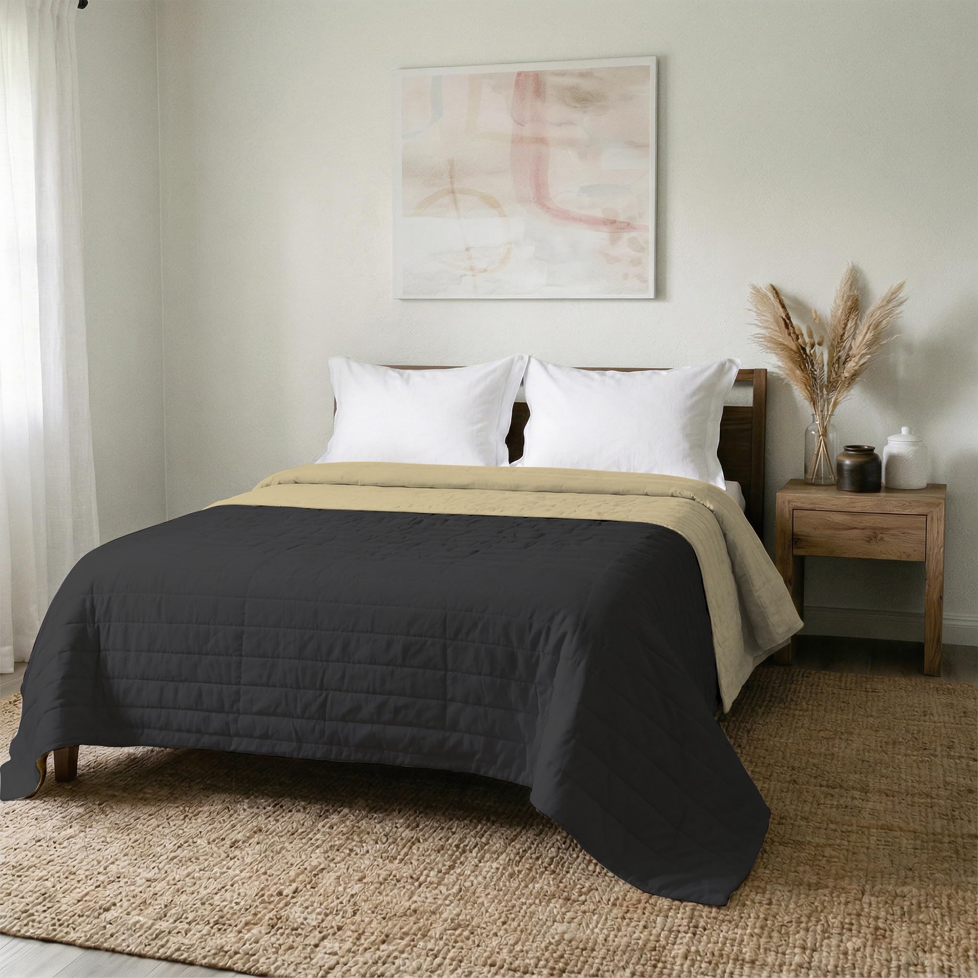 MB Home Italy “Elegant” Summer Quilt, 260x270 cm, Cream/Dark Grey