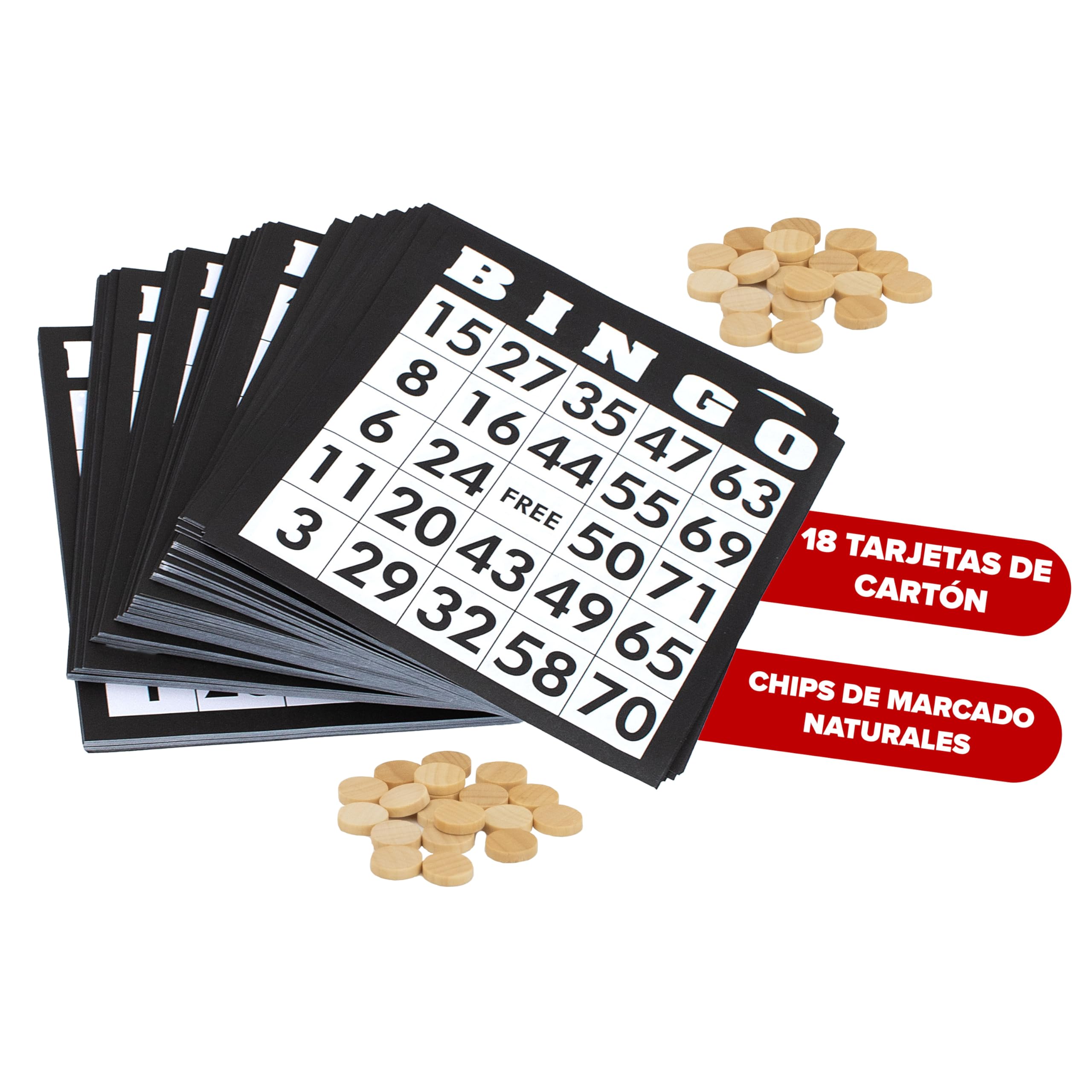 Kyto Gran Juego de Bingo Dorado de Metal con 150 fichas, 75 Bolas de Bingo y Tablero de Juego de Madera, 18 Tarjetas de Bingo estables + 500 Tarjetas de Bingo de Papel para Adultos y niños