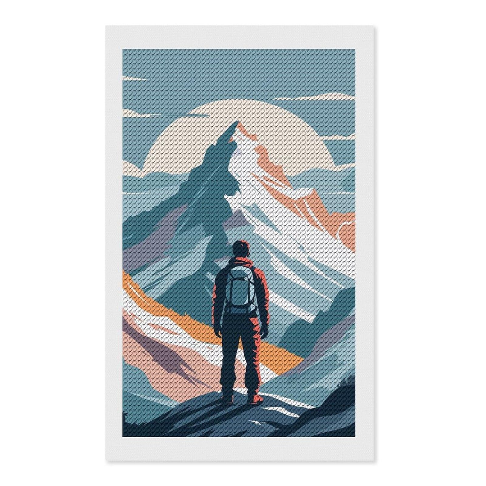 Junmoney Hiker in Mountain Landscape Illustration Diamond Painting Canvas Set 12"x20", for Beginners, Complete Accessories, Christmas Gift, Modern Decor