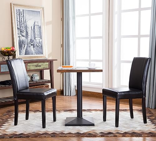 Miniatura 7 de Tukeland - Juego de 2 asientos Parson de piel sintética estilo urbano con marco de madera maciza, color negro