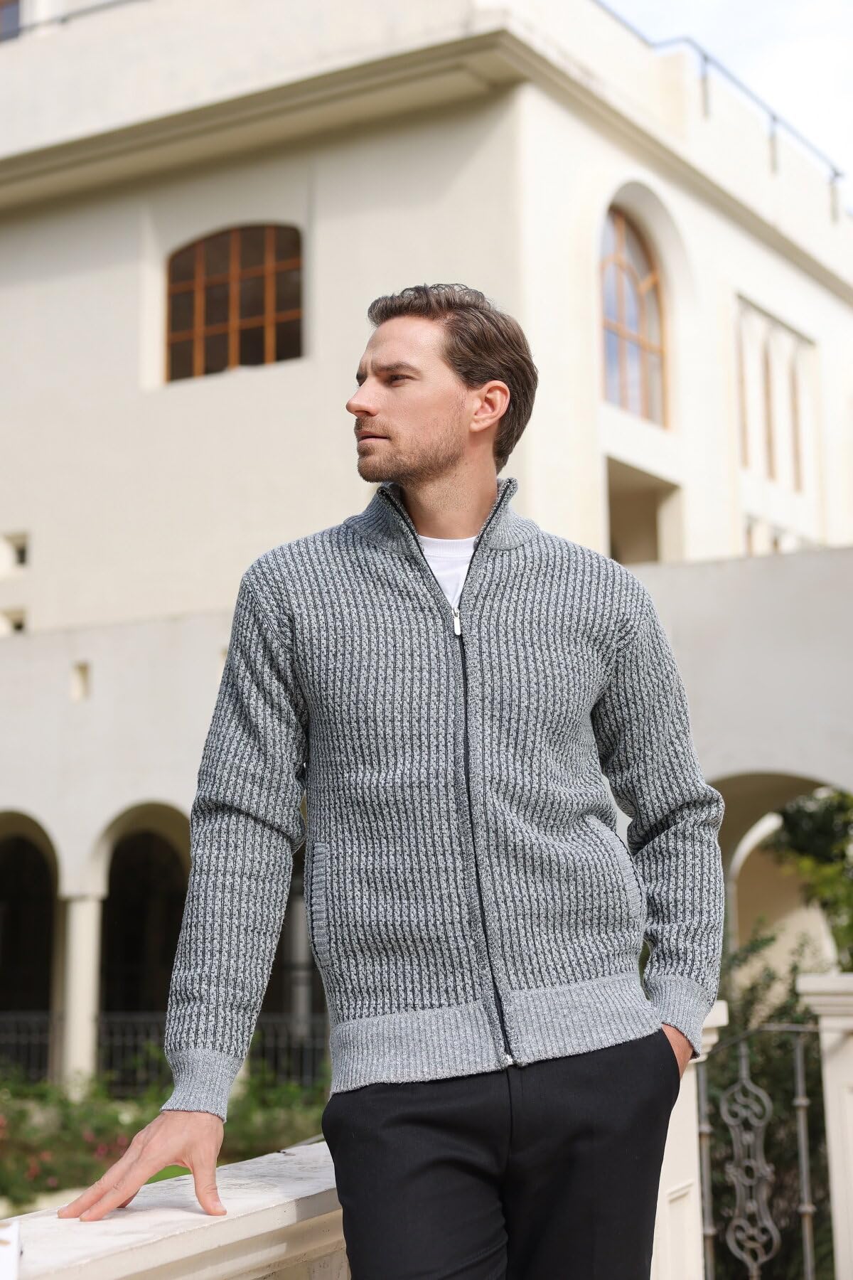 Allthemen Cardigan da Uomo con Cerniera con Colletto Rialzato Pollover Sweater Invernale Lavorato a Maglia