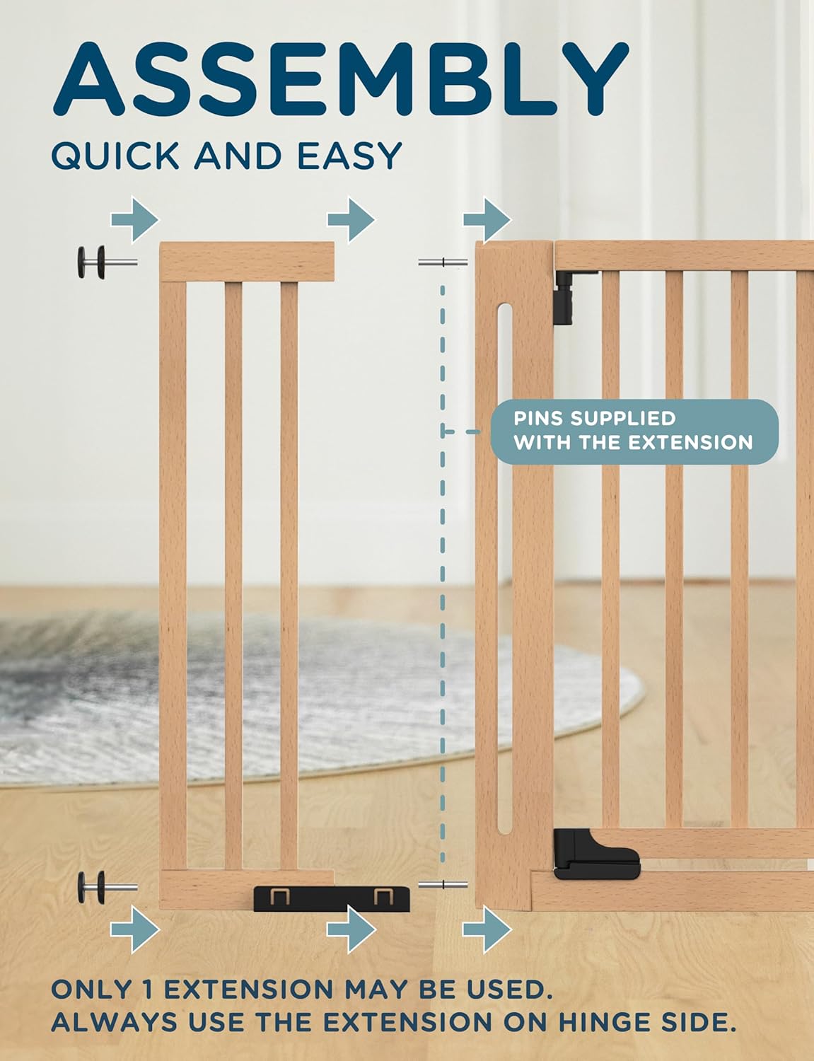 Baby Delight SizeWise™ Pressure Mounted Wooden Gate Extension 4" | Compatible with SizeWise Baby & Pet Gates | Custom Fit for Hallways & Doorways | Easy Installation | Solid Beech Wood Finish