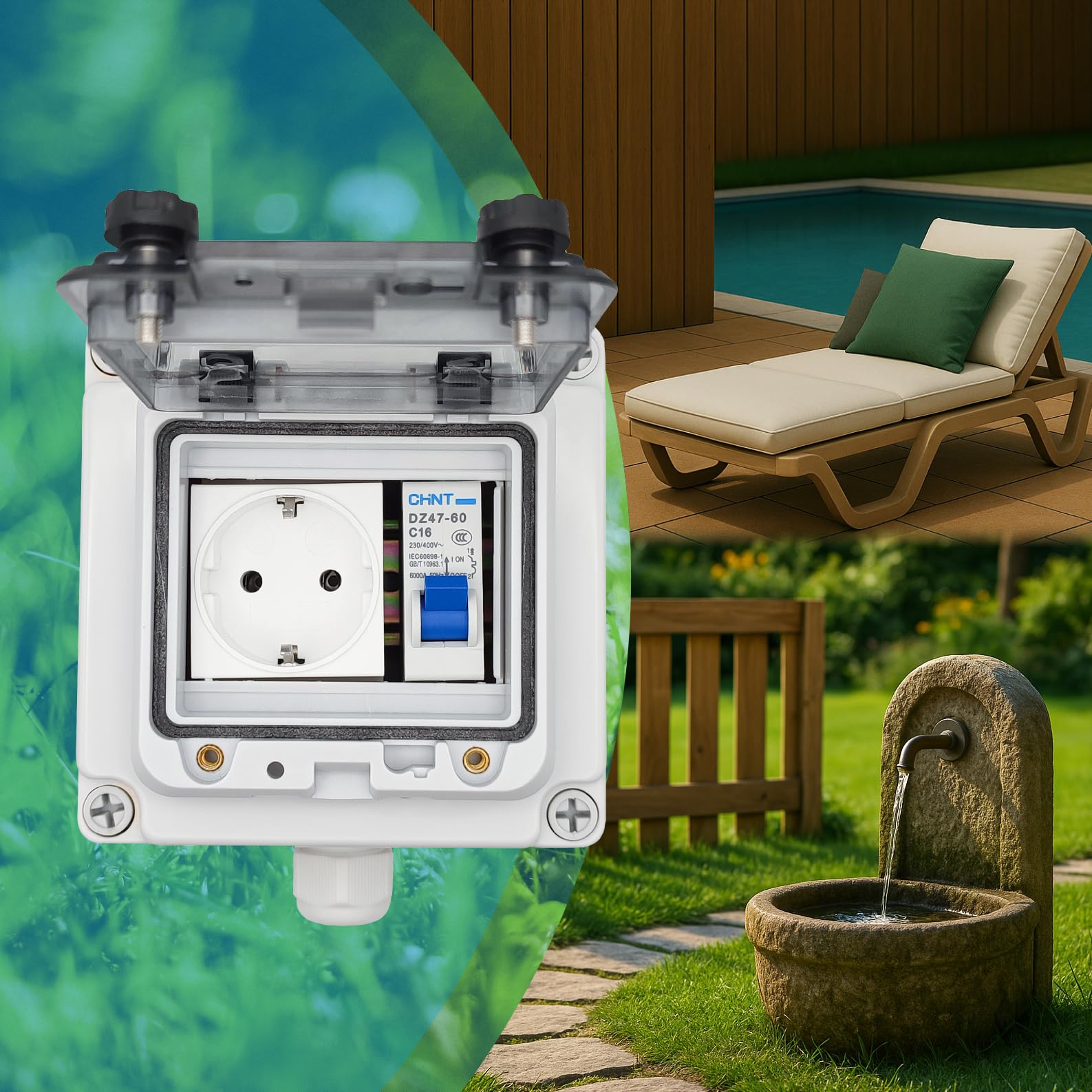 LED ATOMANT 4x Enchufe en Caja Estanca IP67 para Exterior con Disyuntor