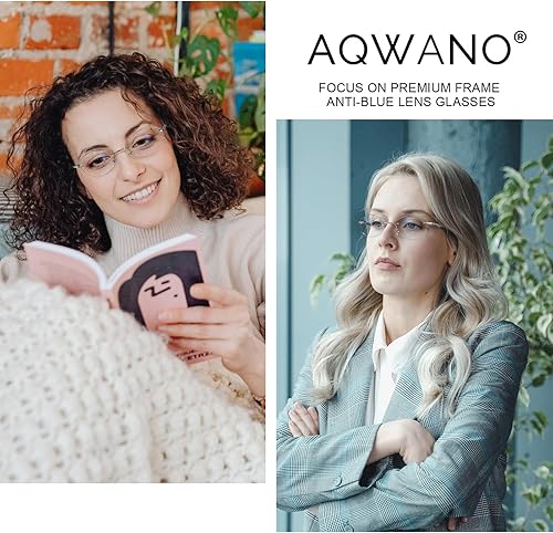 Miniatura 10 de AQWANO Anteojos de lectura para computadora sin montura para mujer, diseño de moda, bloqueo de luz azul con protección UV400, marco de patrón de