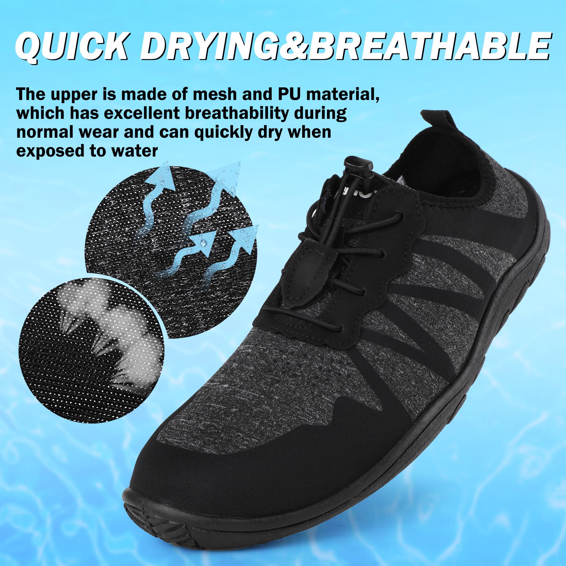 riemot Water Shoes Quick Drying Sports Aqua Lightweight Non-Slip Breathable Shoes for Outdoor Workout Athletic Swim Beach Barefoot for Men Black US9/EU42