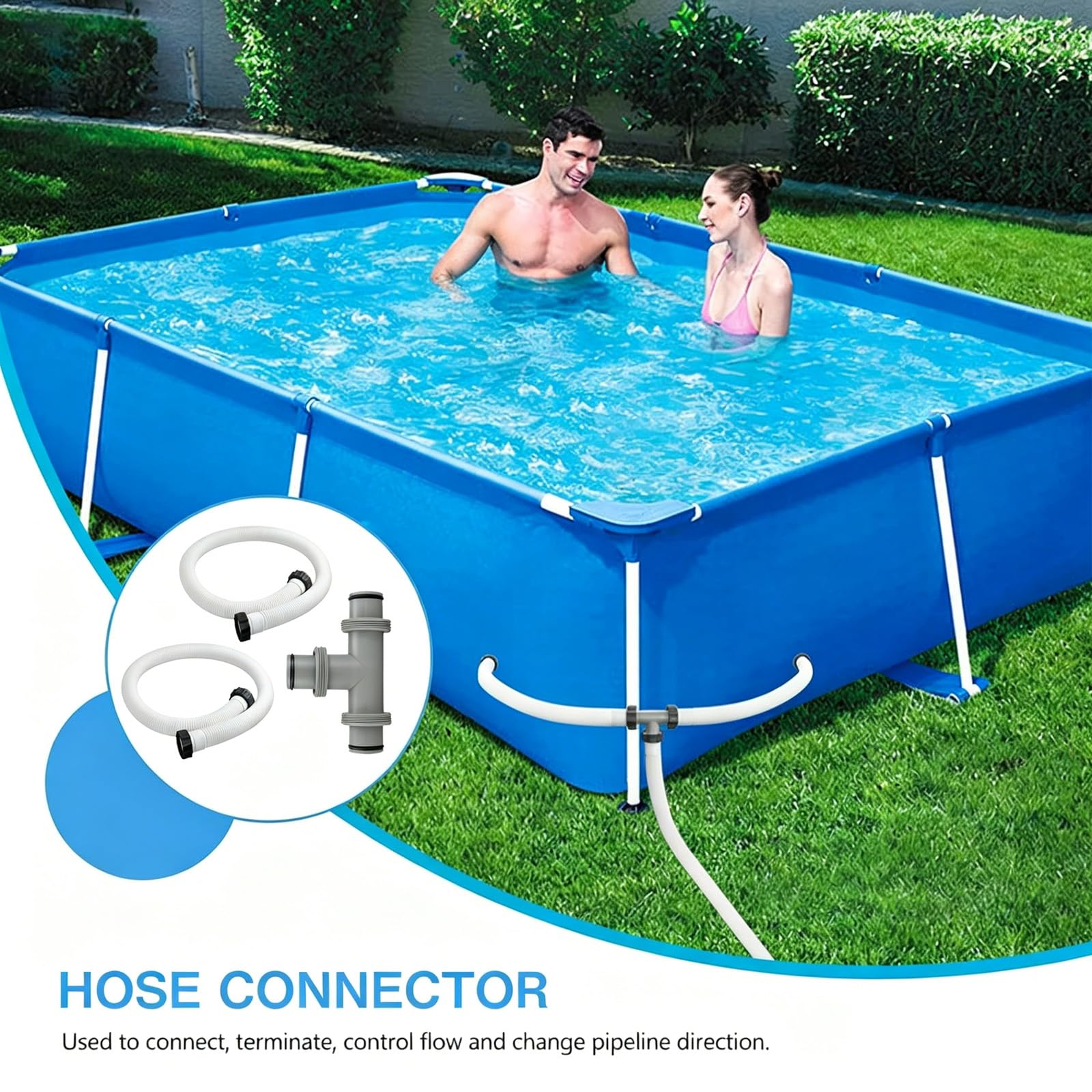 Poolschlauch 38mm,2 Stück Schlauch für Poolpumpe 150cm,Schwimmbadschlauch,Poolpumpenschlauch,Schwimmbad-Ersatzschlauch,mit 3 Wege Schlauchverbinder,für Filterpumpe und Schwimmbad