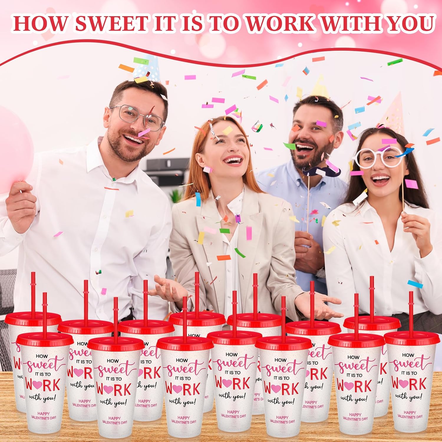 24 Pcs Valentine's Day Employee Appreciation Gifts for Coworker Staff Team 24 oz Valentines Plastic Cup with Lid Straw Thank You Tumbler for Staff Coworker Nurse Gift (Fresh) - Image 6