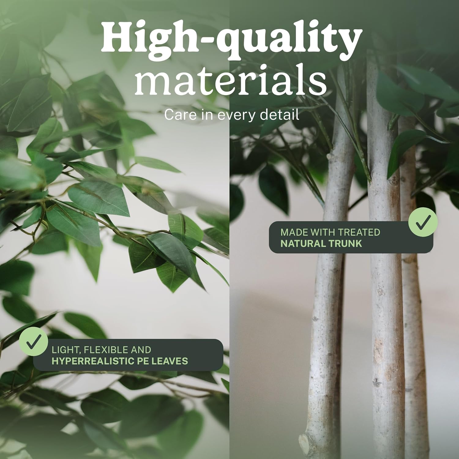 Maia Shop 7ft Artificial Ficus Tree Plant for House, Apartment or Office – Realistic Fake Indoor Plants for Living Room, Bedroom, Bathroom, Entryway