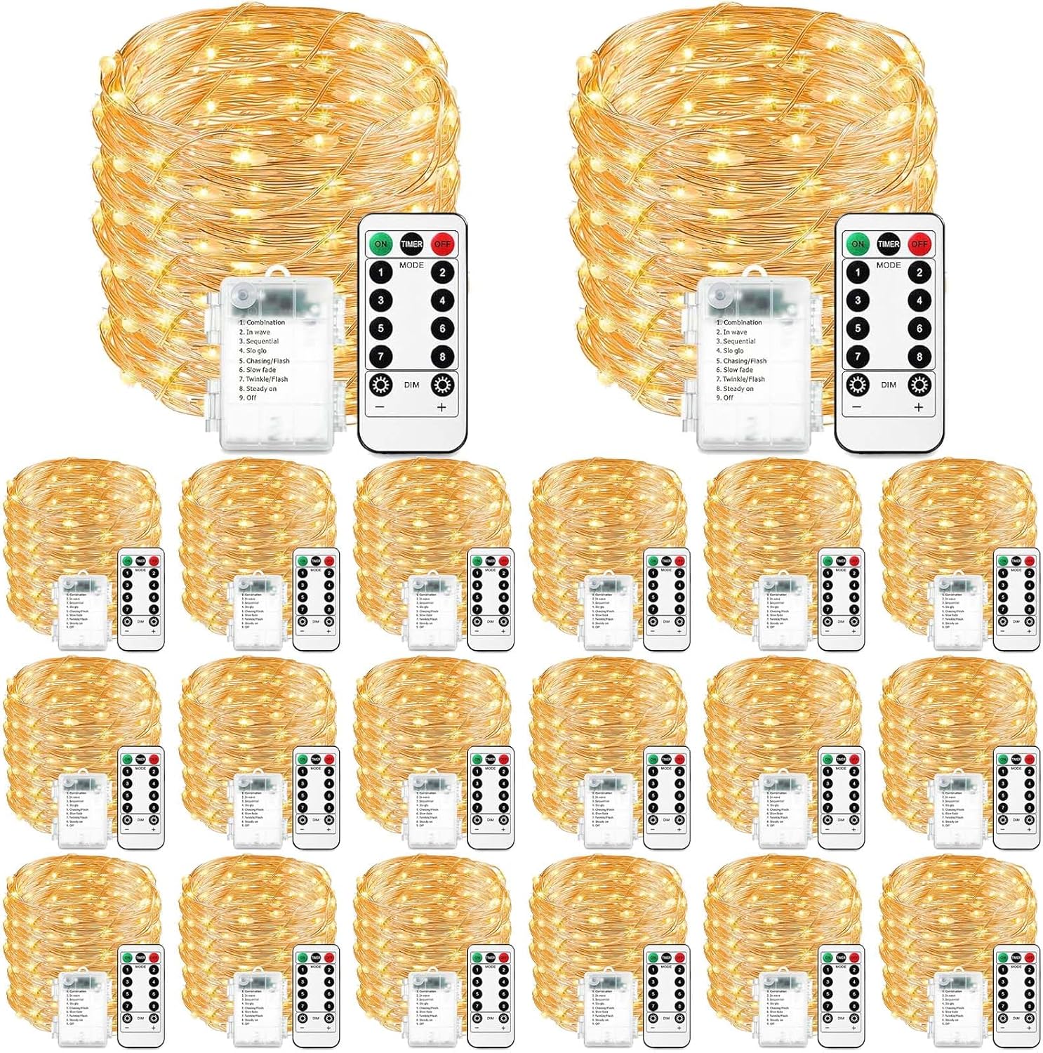 VIHOSE 20 Pack Fairy String Light with Timer Function 16.4 ft 50 LED Twinkle Copper Wire Lights Battery Operated with Waterproof Function for Bedroom Christmas Party Wedding Decor(Warm White)