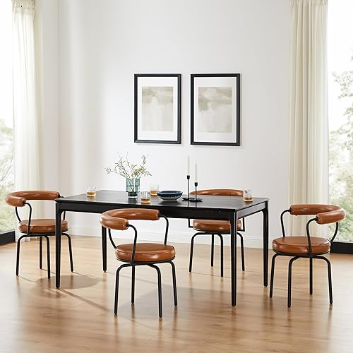 Miniatura 7 de Art Leon Silla de comedor, moderna silla giratoria decorativa, sillón tapizado de piel sintética con patas de metal negro para cocina, comedor, sala