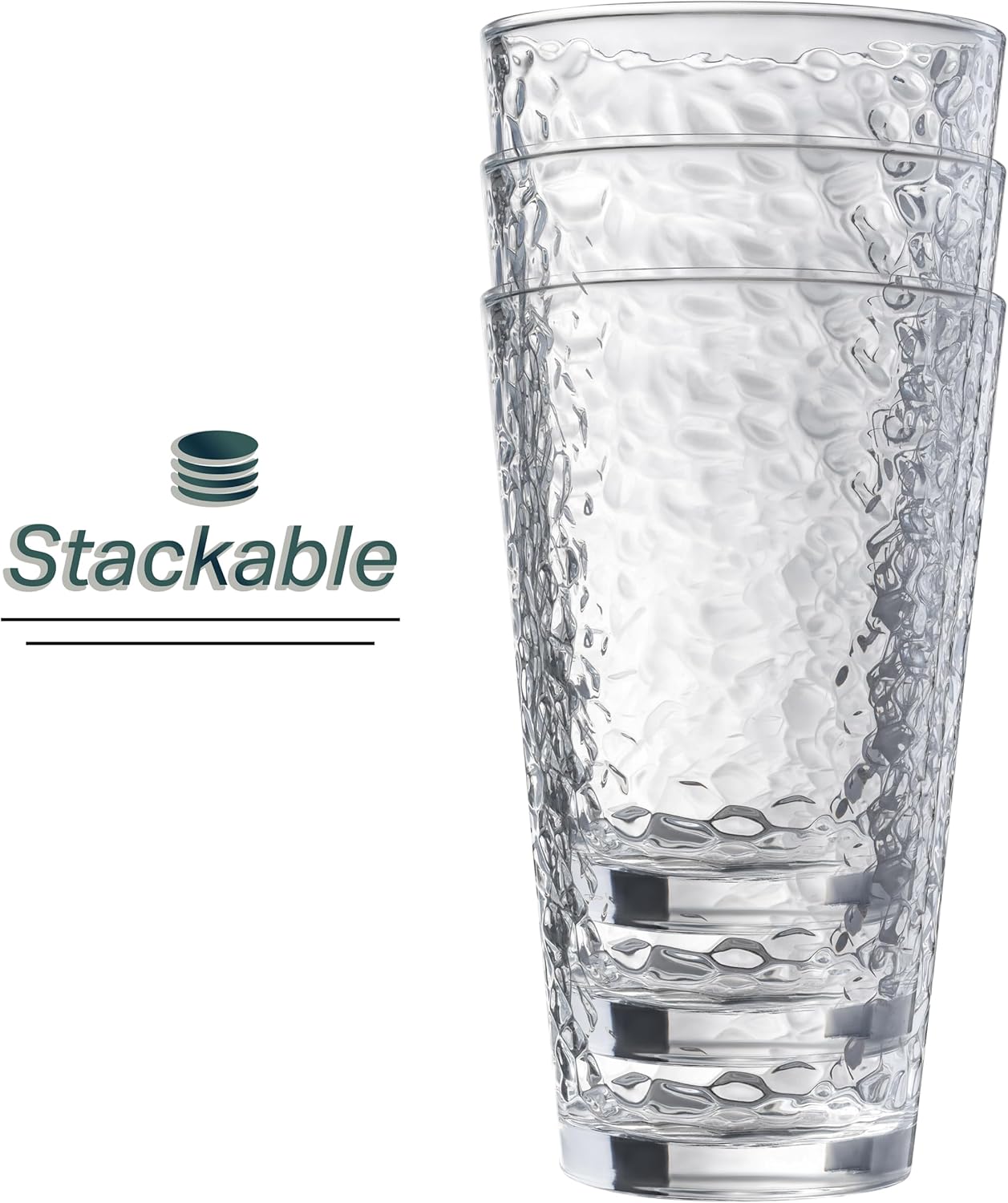 Set of 10 Hammered Glass Cups, 16oz. Dishwasher Safe Cocktail Drinking Glasses - Clear Heavy Base Stemmed Water Glasses, Tall Beer Glasses, Bar Glass, Juice, Iced Tea, Margarita, & Everyday Drinks. - Image 4