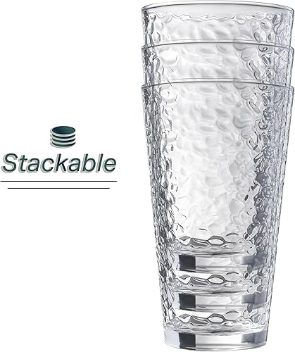 Miniatura 4 de Juego de 10 vasos de vidrio martillado, 16 onzas, aptos para lavavajillas, vasos de agua transparentes con base pesada, vasos de cerveza altos,