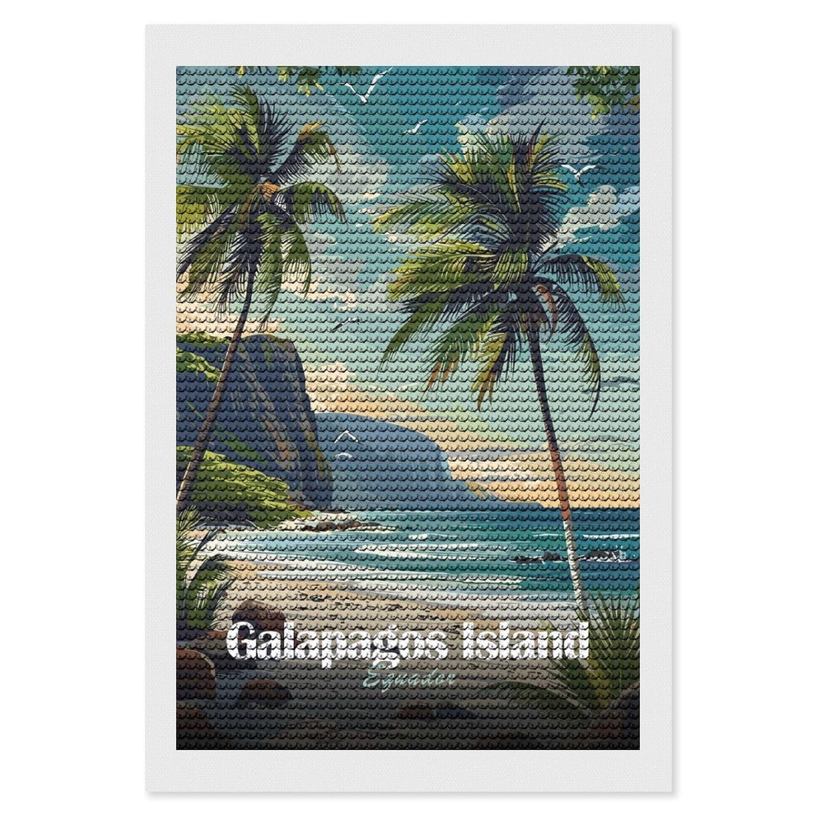 Junmoney Galapagos Island, Ecuador Round Drill Diamond Painting 8"x12", for Adults, Creative Leisure Activity, Office Decor, Holiday Gift Idea