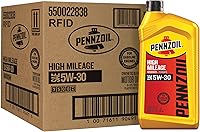 Pennzoil High Mileage 5W-30 Synthetic Blend Motor Oil, 1 Quart 6-Pack - Stops Leaks, Reduces Burn-Off in Engines Over 75K Miles