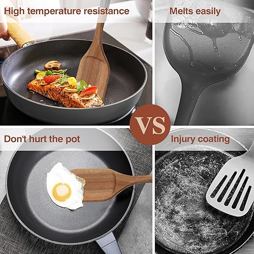 Miniatura 4 de Cucharas de Madera para Cocinar, 6 PCS Utensilios de Cocina de Madera de Acacia Natural, Cucharas de Cocina de Madera de Agarre Suave con Orificio