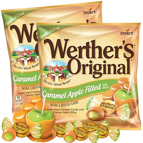 Needzo Caramelo duro con centro relleno de manzana, caramelos compartibles envueltos individualmente, caramelos gourmet