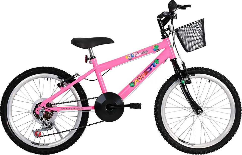 BICICLETA ATHOR ARO 20 MTB 1X6Veloc. CHARMY ROSA FEMINICA C/CESTÃO