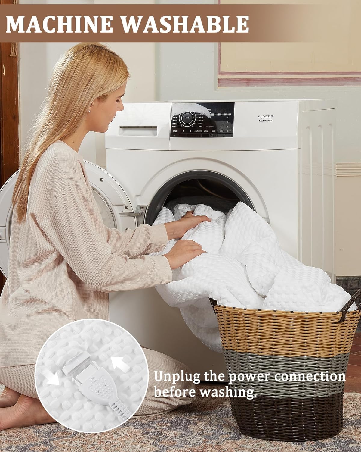 CAROMIO Heated Blanket Twin Size, Waffle Weave Electric Throw Blanket Fast Heating with LCD Controller, 10 Heat Levels & 1-12H Time Settings Auto Off, ETL Certified, Off White, 62" x 84" - Image 7