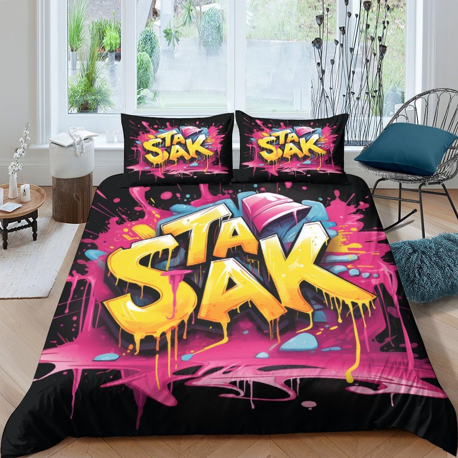 Housse de couette en microfibres douce et zippée INTCHE alphabet coloré 3D King