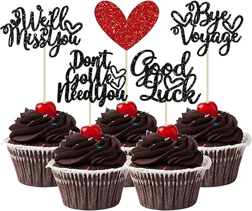 Miniatura 1 de 30 piezas de adornos para cupcakes con purpurina We Will Miss You Don't Go We Need You Bye Voyage Good Luck Heart Cupcake Picks para despedida,