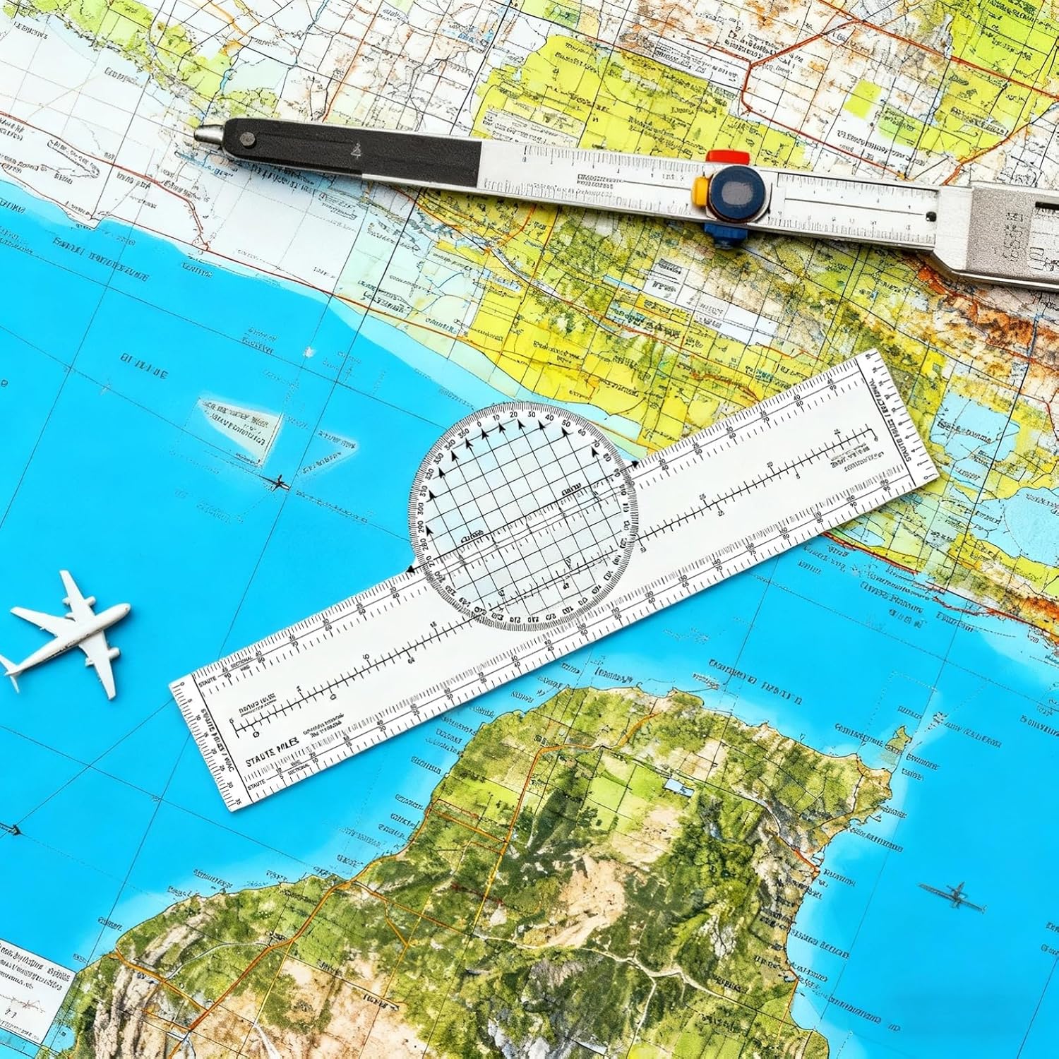 CRP-1 Aviation Plotter with Multiple Scales, 13.2 in, Precise Angle Lines, Flight Navigation Tool, Transparent Plastic