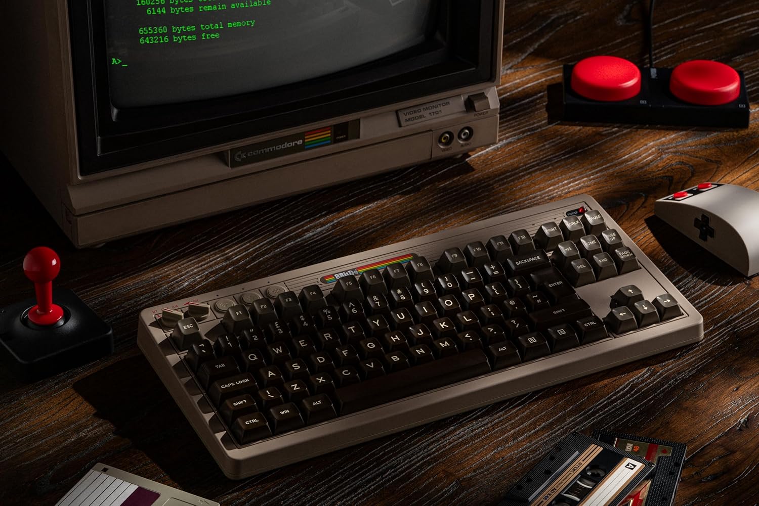 8Bitdo Retro Mechanical Keyboard, Hot Switchable Bluetooth/2.4G Gaming Keyboard with 87 Keys, Double Super Key and Super Stick for Windows and Android - ISO UK Layout - C64 Edition